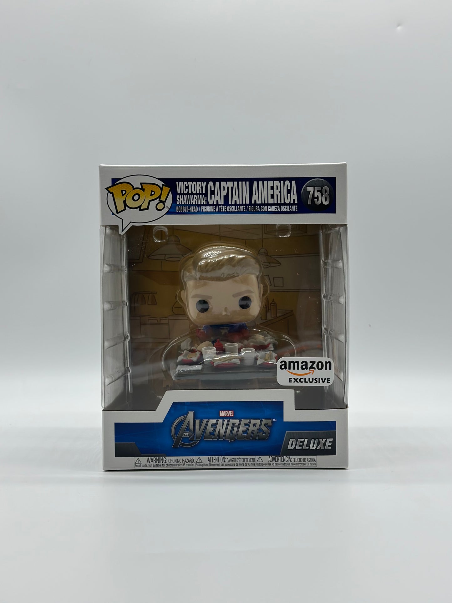 Pop! Marvel Avengers Deluxe 758 Victory Shawarma: Captain America Amazon Exclusive 6’Inch