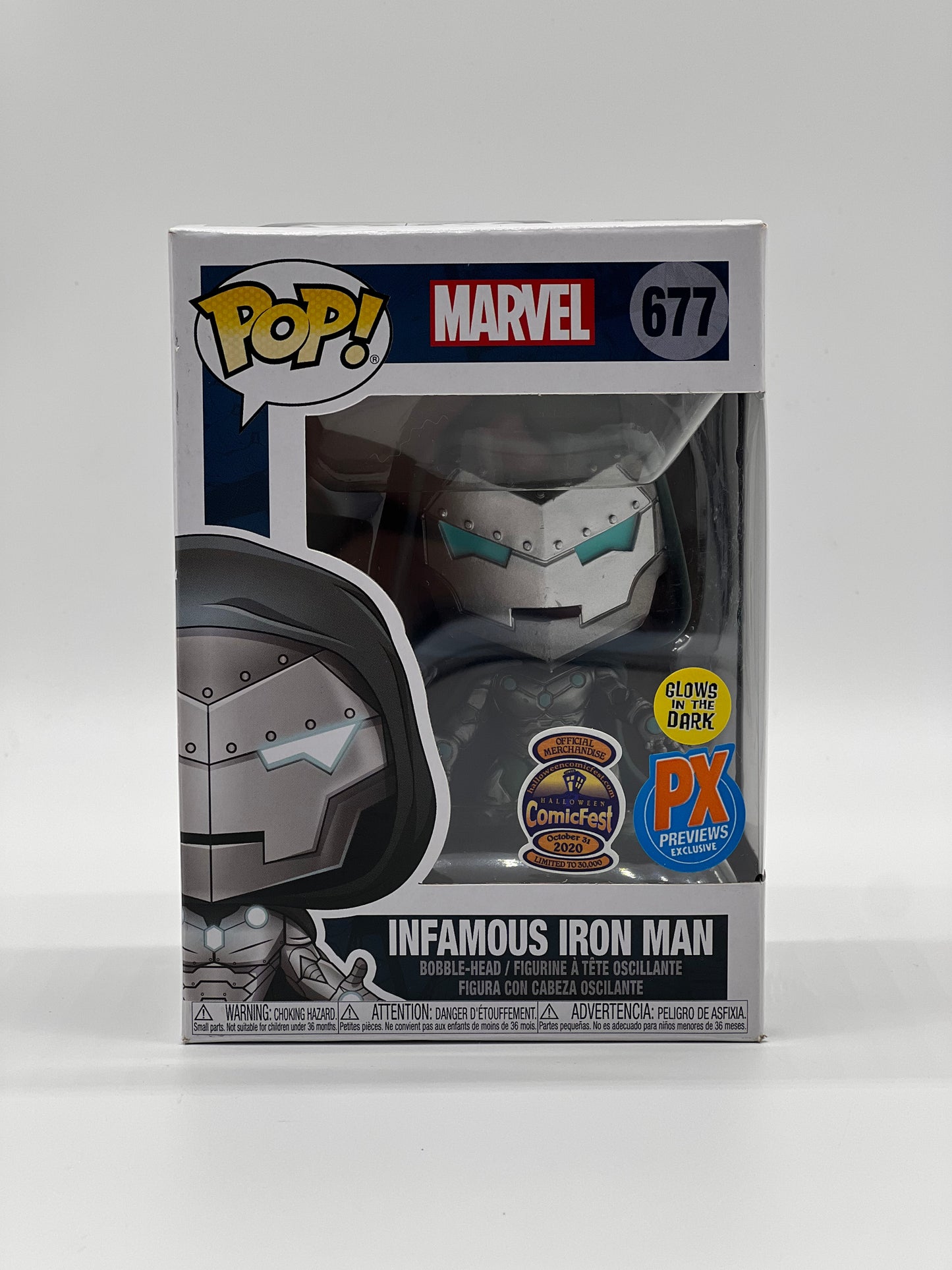 Pop! Marvel 677 Infamous Iron Man Glows In The Dark PX Previews Exclusive Halloween ComicFest October 31 2020 Limited To 30,000